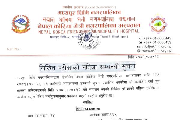 Result Of Written Exam@NKFMH